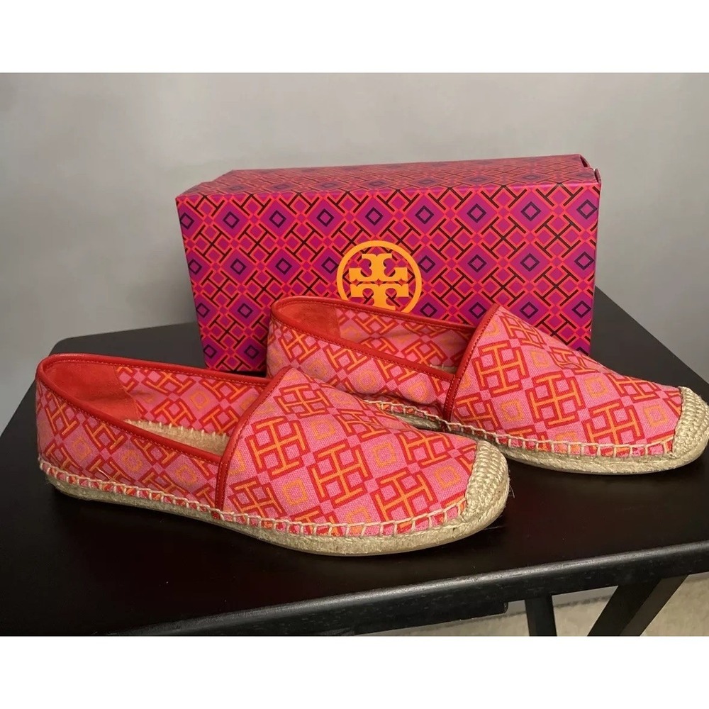 tory burch shoes espadrille Logo Pink Red Volcano Size 10.5 New With Box Flats